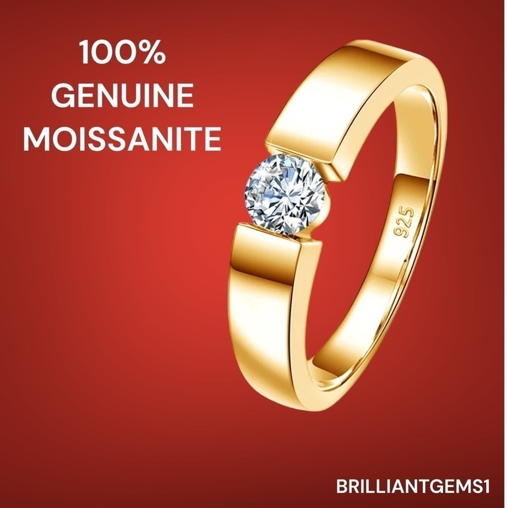 💎240💎 EXQUISITE STERLING SILVER MOISSANITE DIAMOND MENS GOLD WEDDING RING